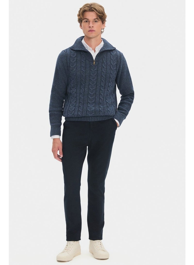 JUNE Men's Regular Fit Turtleneck Knit Detail Zippered Knitwear Sweater - Image 1